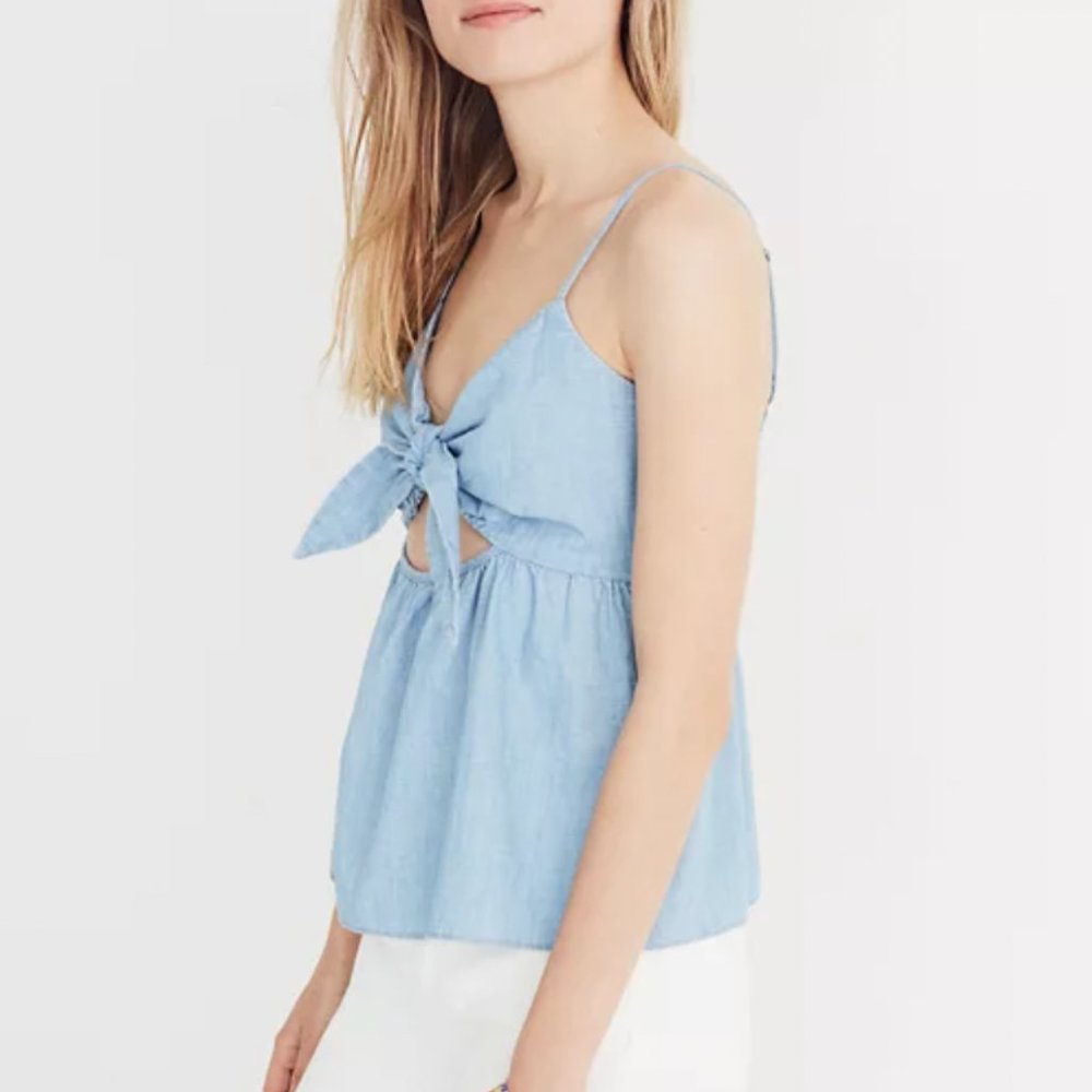 Madewell Chambray Tie Front Cami Top Blue